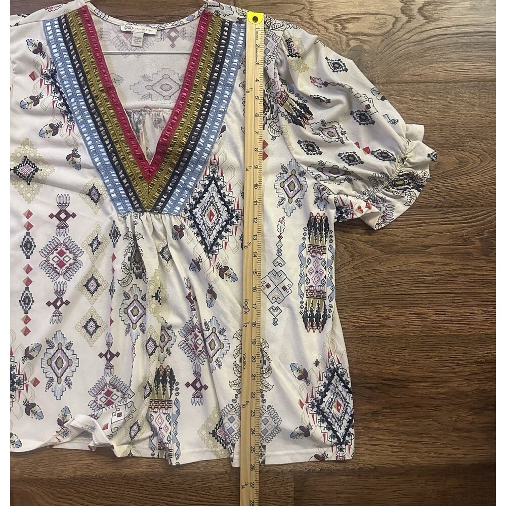 Cato Boho Embroidered V-Neck Tunic Top 18/20W Multicolor Tribal Print Peasant - Picture 8 of 8